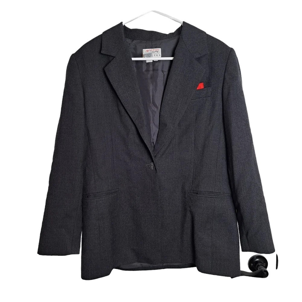 Vintage Talbots Dark Grey 100% Wool One Button Blazer Suit Jacket Size 14P
